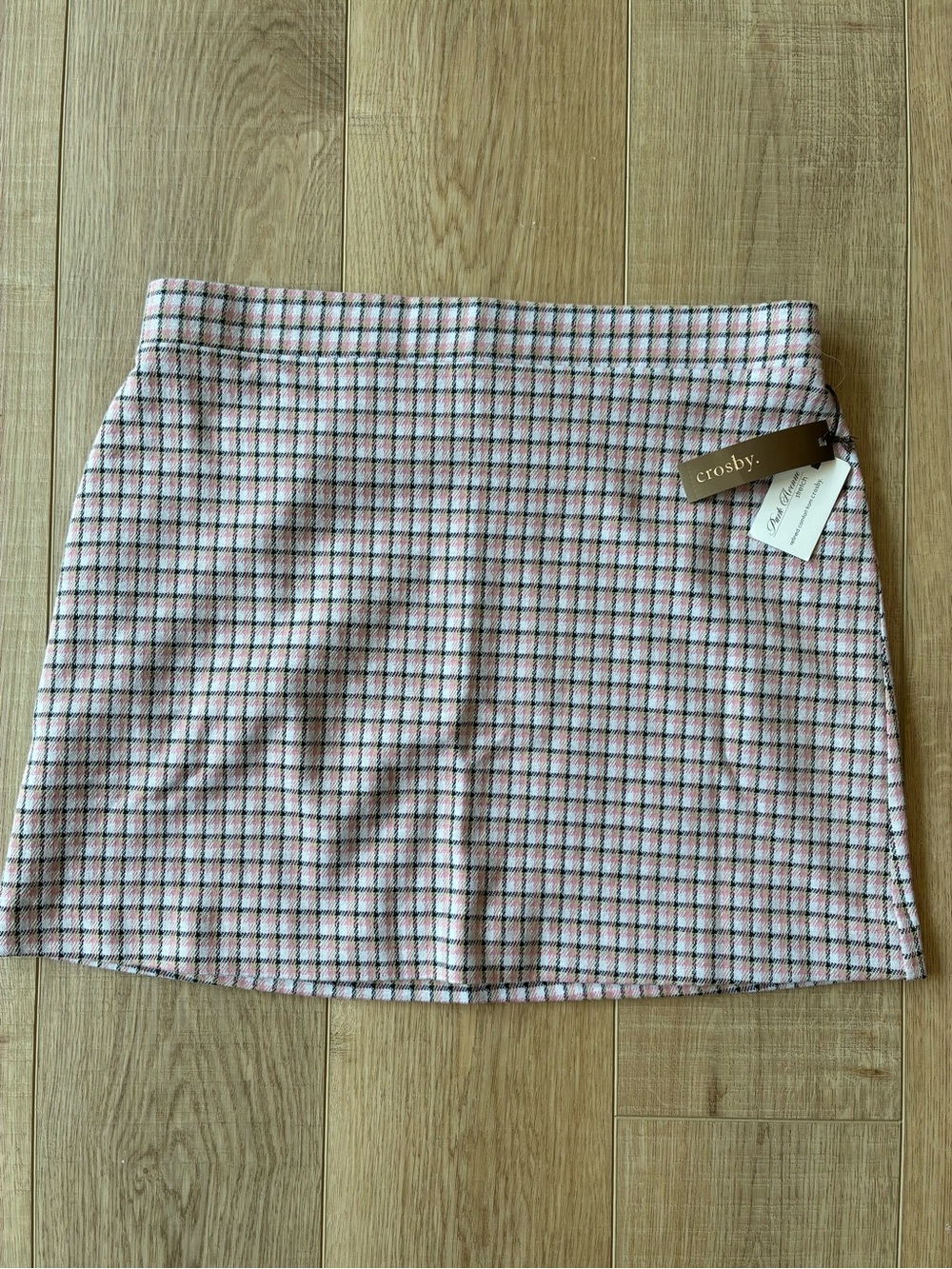 NWT Crosby Pink Plaid Mini Skirt Park Avenue Stretch Large Autumn Schoolgirl